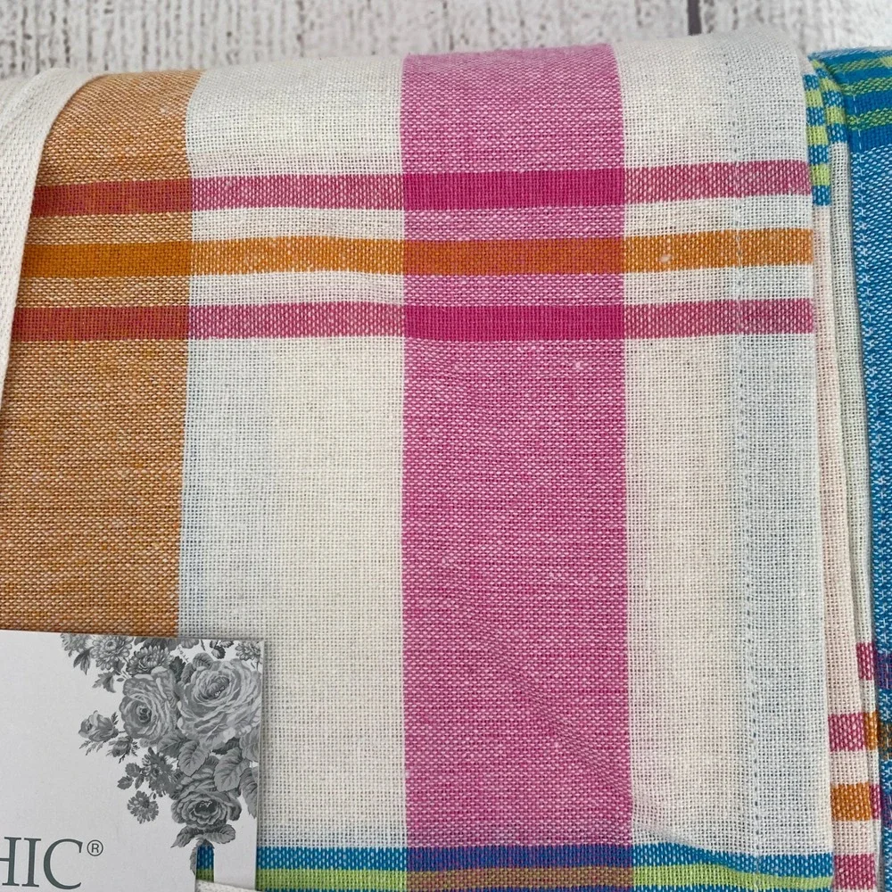 Shabby Chic Tablecloth 60x120 Multi Color Plaid Pink Blue Cotton Spring Boho